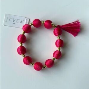 NWT J. Crew Hot Pink Fabric Beaded  Stretch Bracelet